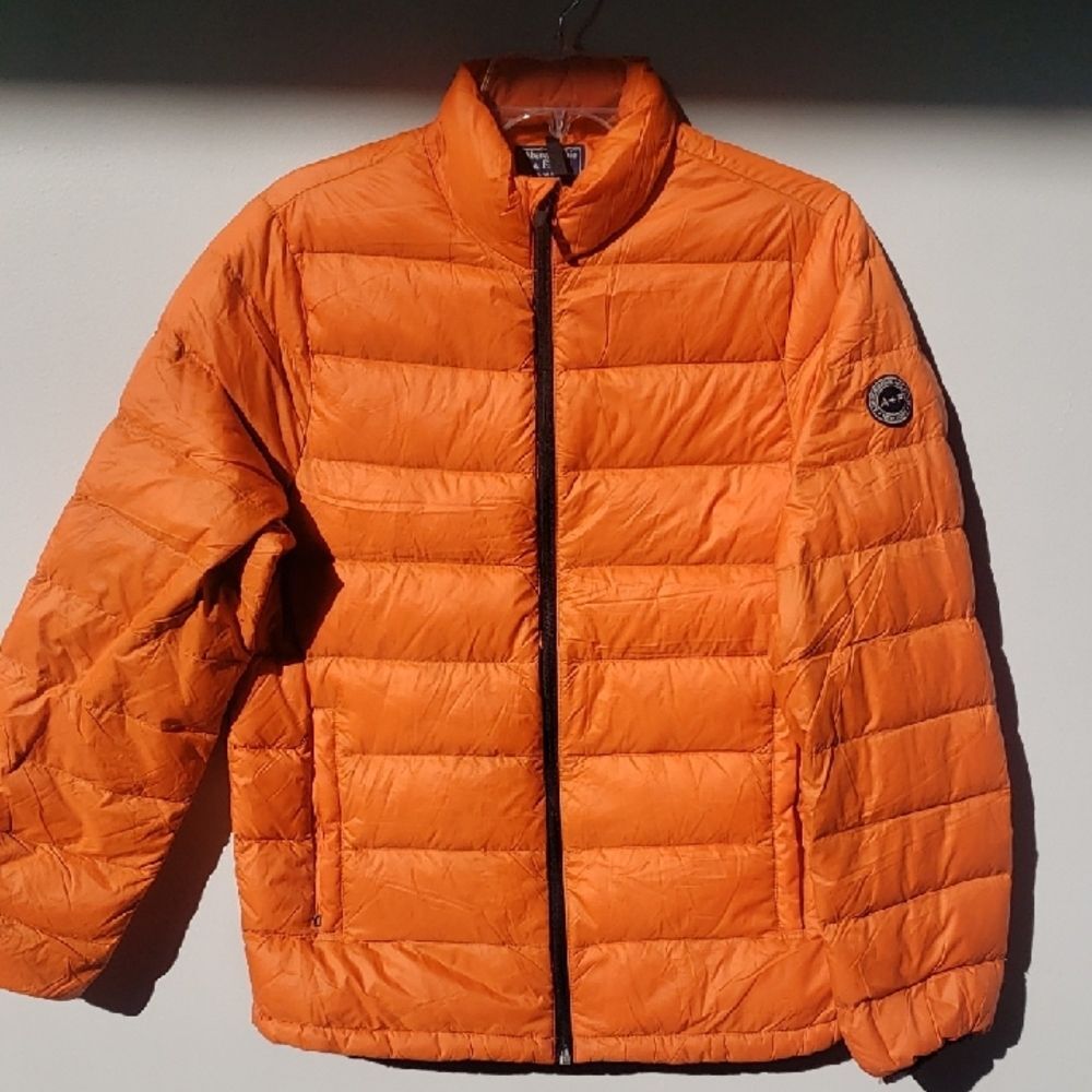 Abercrombie & Fitch Puffer Coat XS Orange Down Packable Jacket Ski Snowboard